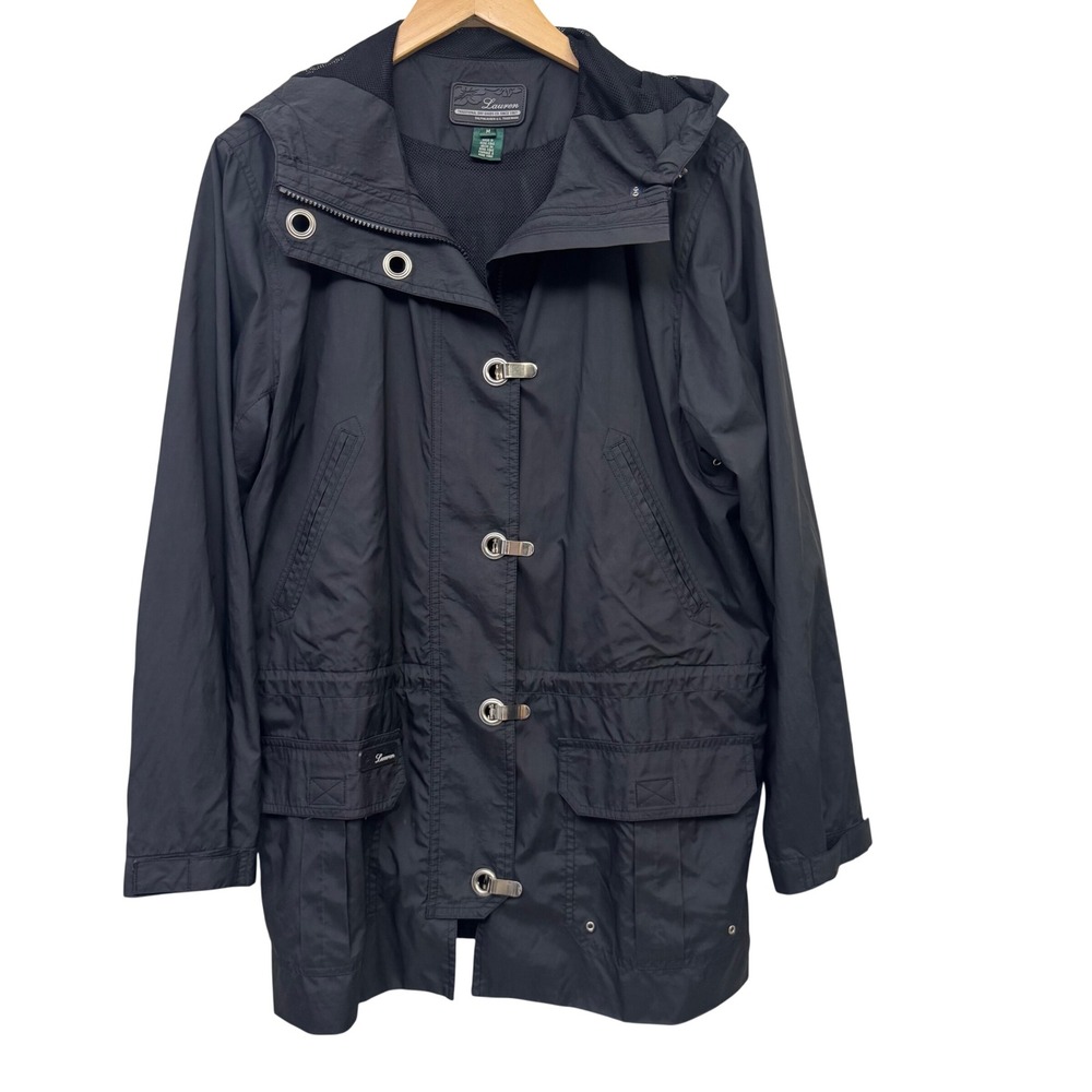 Ralph Lauren Rain Jacket Medium Dry Goods Black Lobster Claw Hooded Utility